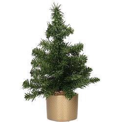 Foto van Mini kunstboom/kunst kerstboom groen 45 cm met gouden pot - kunstkerstboom