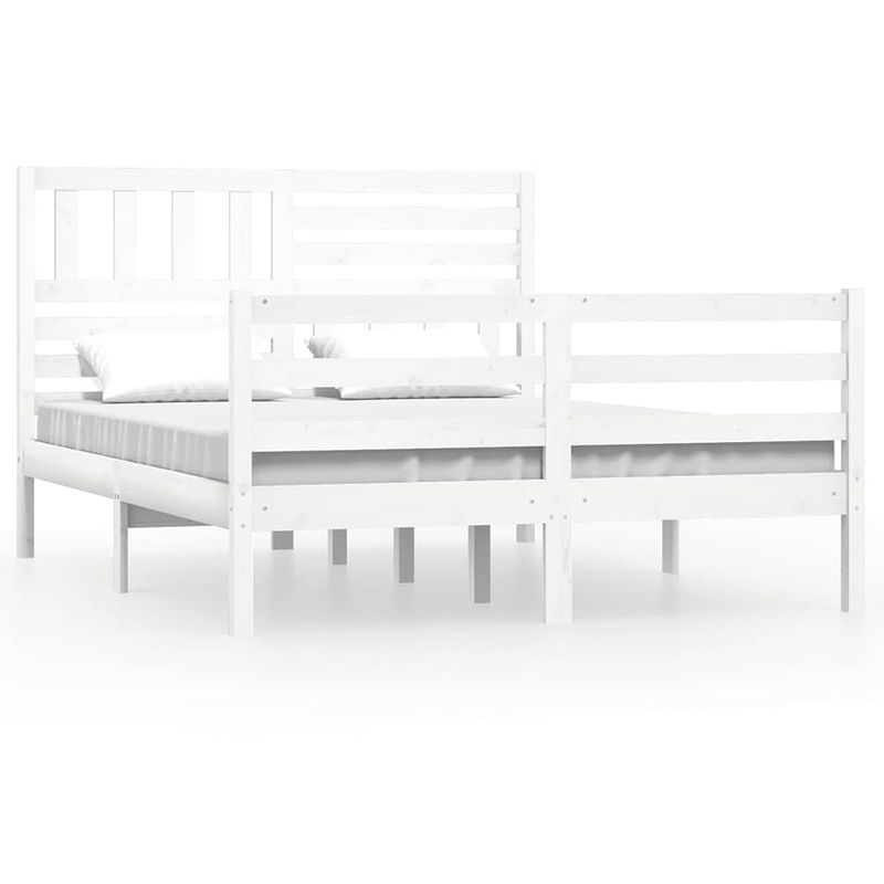 Foto van The living store bedframe grenenhout - wit - 205.5 x 166 x 100 cm - geschikt voor 160 x 200 cm matras