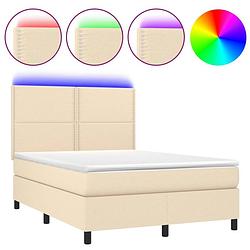 Foto van The living store bed boxspring - crème - 203x144x118/128 cm - verstelbaar hoofdbord - led-verlichting - pocketvering