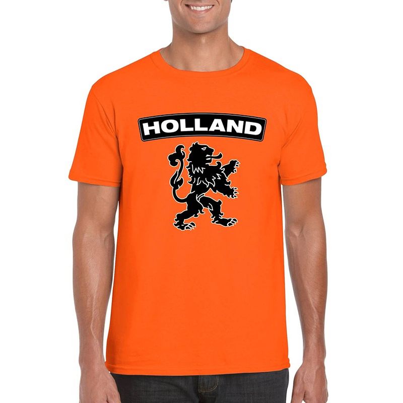 Foto van Oranje holland supporter shirt met zwarte leeuw heren - oranje holland supporter/ fan kleding 2xl