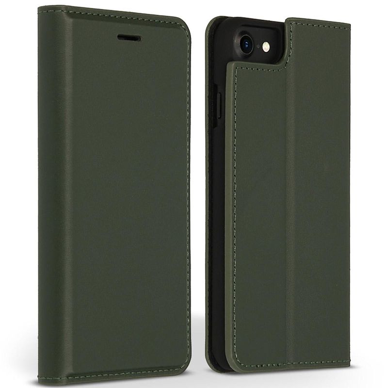 Foto van Accezz premium leather slim book case voor apple iphone se (2022 / 2020) / 8 / 7 / 6(s) telefoonhoesje groen
