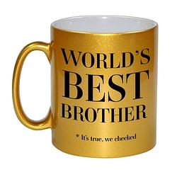 Foto van Gouden worlds best brother cadeau koffiemok / theebeker 330 ml - cadeau mokken - feest mokken