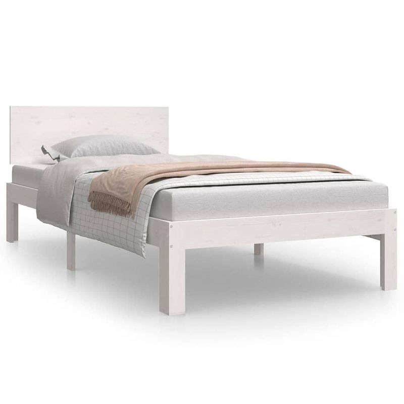 Foto van The living store bedframe - grenenhout - wit - 195.5 x 93.5 x 69.5 cm - multiplex lattenbodem