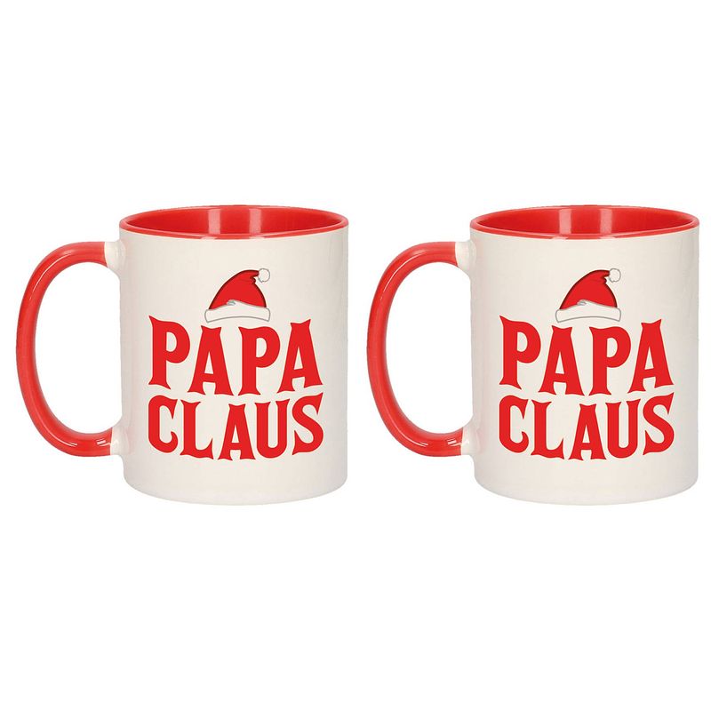 Foto van Set van 2x stuks papa claus koffiemokken / theebekers rood kerstcadeau vader 300 ml - bekers