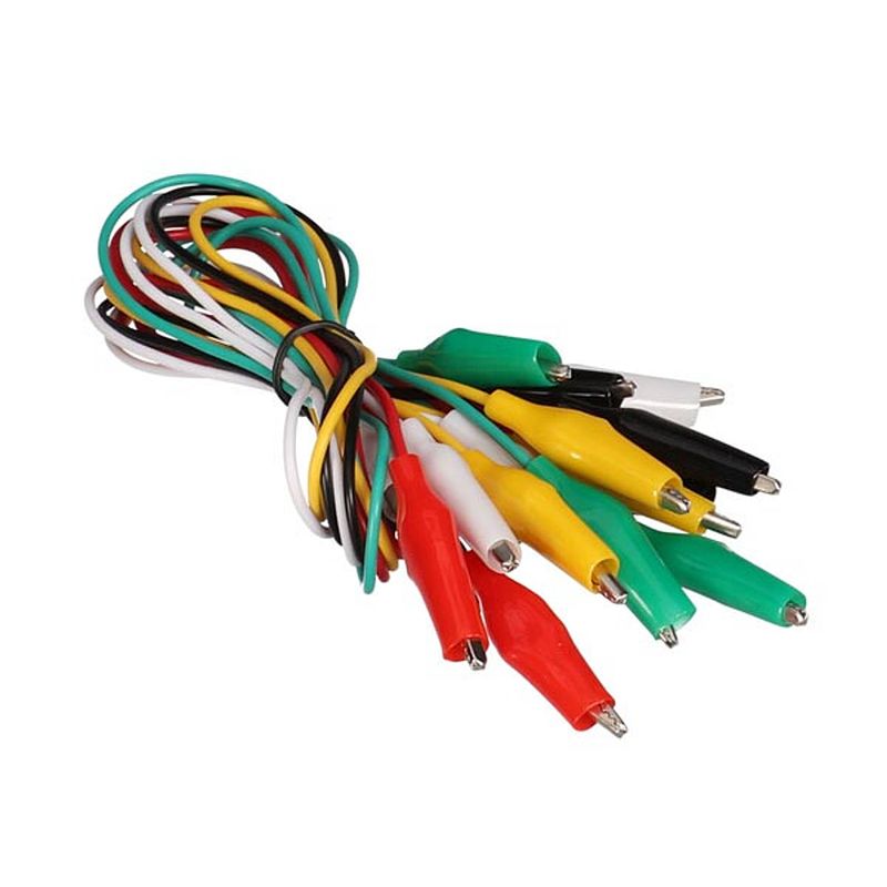 Foto van Set met 10 kabels (50 cm, 5 kleuren) met geïsoleerde krokodillenklemmen - 27 mm