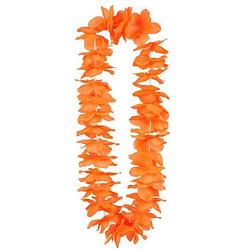 Foto van Pakket met 100 stuks oranje krans hawaii oranje feestartikelen feestkleding ek/wk voetbal