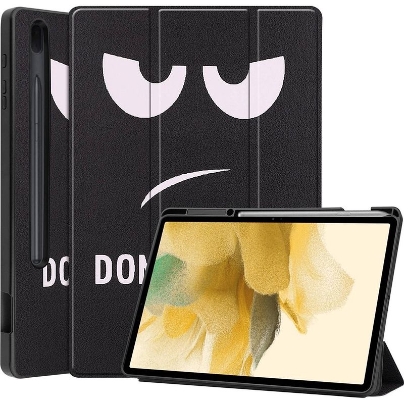 Foto van Basey samsung galaxy tab s7 fe hoesje kunstleer hoes case cover - don'st touch me