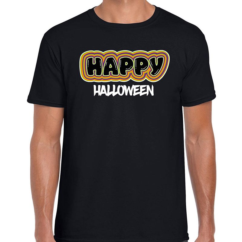 Foto van Bellatio decorations halloween verkleed t-shirt heren - happy halloween - zwart - themafeest outfit xl - feestshirts