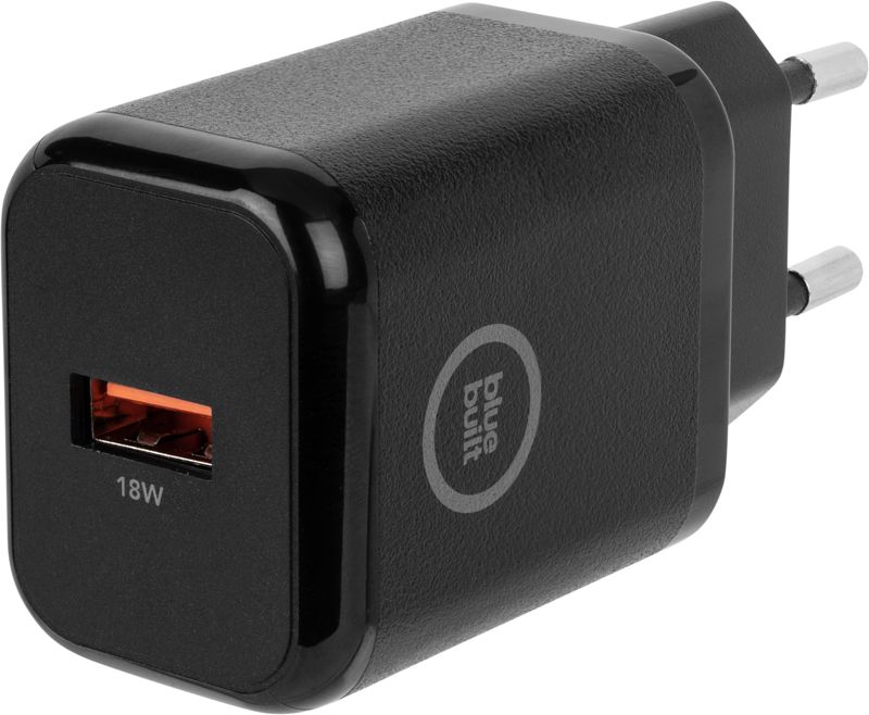 Foto van Bluebuilt quick charge oplader met usb a poort 18w zwart