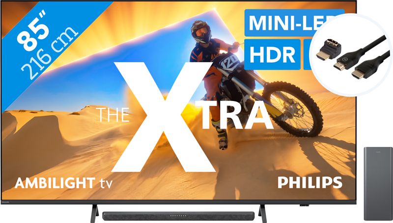 Foto van Philips the xtra 85pml9009 - qd miniled (2024) + soundbar + hdmi kabel