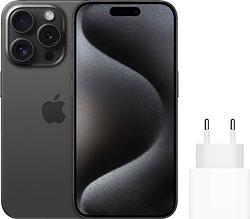Foto van Apple iphone 15 pro 128gb black titanium + apple usb c oplader 20w