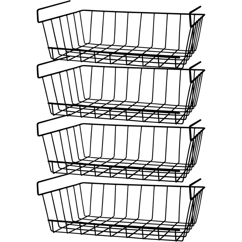 Foto van Opberg/opruim hangmandjes/kastmandjes - 4x stuks - zwart - 40 cm - metaal - opbergmanden