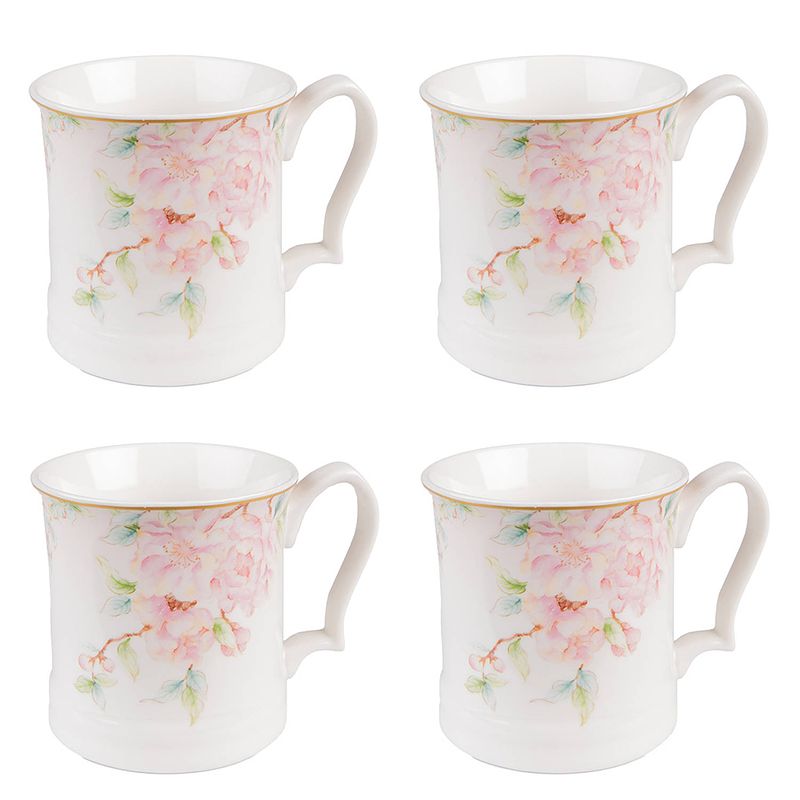 Foto van Haes deco - mokken set van 4 - 13x9x9 cm / 414 ml - met bloemen - blooming peony