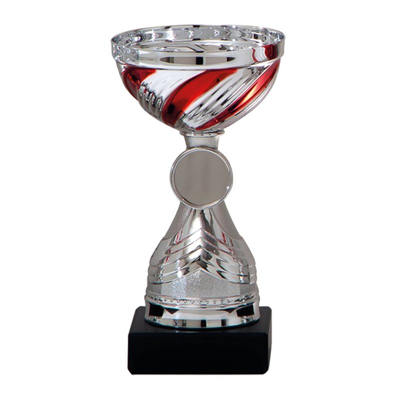 Foto van Luxe trofee/prijs beker - zilver/rood - lijnen - metaal - 19 x 10 cm - fopartikelen