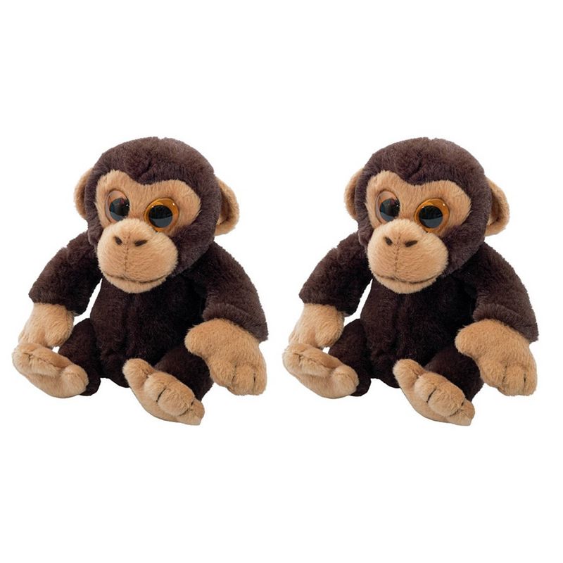 Foto van Set van 2x stuks pluche chimpansee kindjes aap knuffeldier van 13 cm - knuffel bosdieren