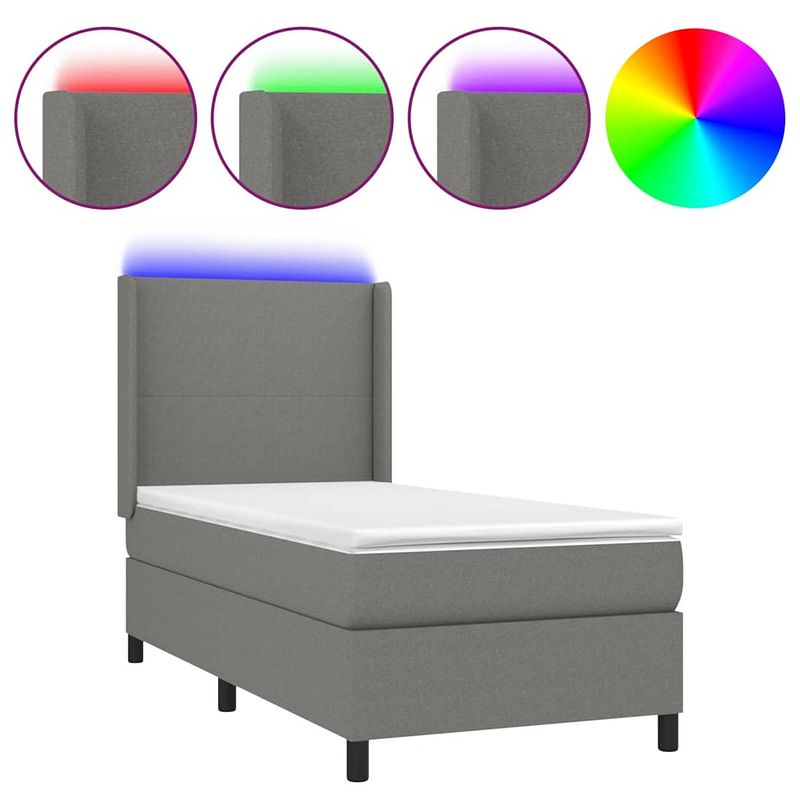 Foto van The living store bed boxspring - donkergrijs - 203 x 83 x 118/128 cm - verstelbaar hoofdbord - led-verlichting -