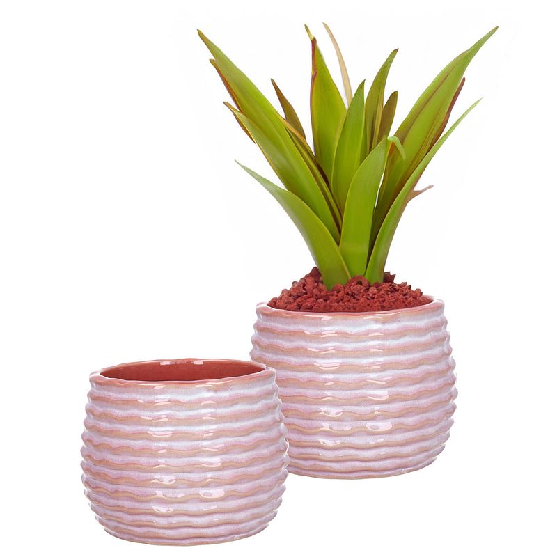 Foto van Ideas4seasons bloempot/plantenpot - 2x - zachtroze - voor kamerplant - d14 x h10 cm - plantenpotten