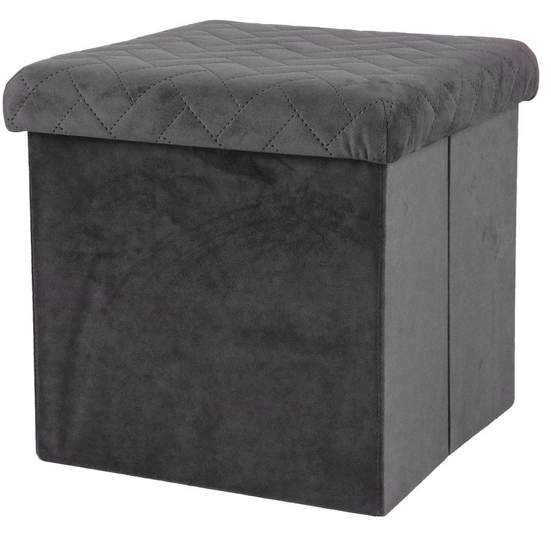 Foto van Urban living poef/hocker - opbergbox zit krukje - velvet donkergrijs - polyester/mdf - 38 x 38 cm - opvouwbaar - poefs