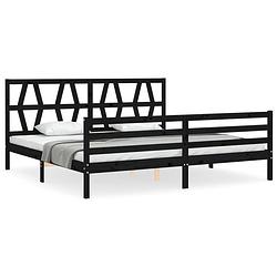 Foto van The living store bedframe grenenhout - zwart - 205.5 x 185.5 x 100 cm - multiplex lattenbodem