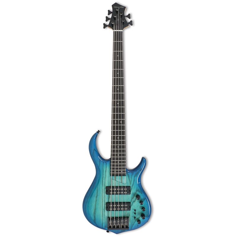 Foto van Sire marcus miller m5-5 swamp ash transparent blue 5-snarige elektrische basgitaar