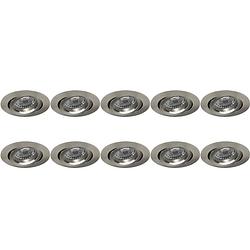 Foto van Spot armatuur 10 pack - pragmi aerony pro - gu10 fitting - inbouw rond - mat nikkel - aluminium - kantelbaar - ø82mm