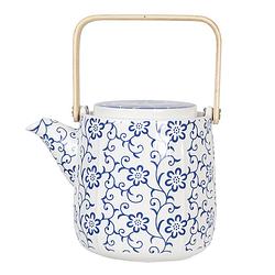 Foto van Haes deco - chinese theepot - porselein - blauw bloemmotief - theepot 800 ml - traditioneel theeservies, theekan