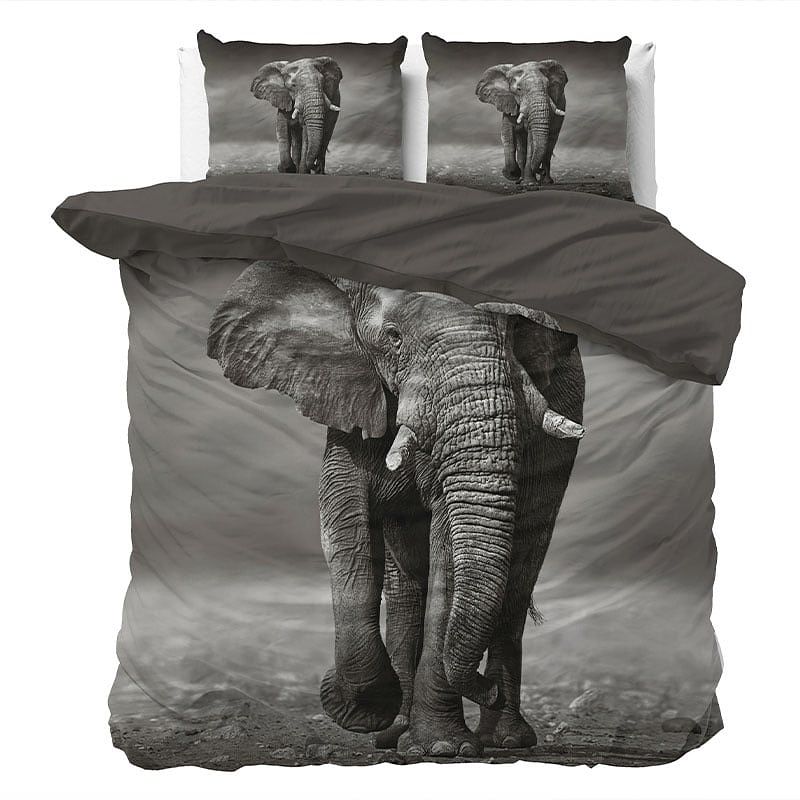 Foto van Dekbedovertrek safari olifant - eenpersoons (140x200 cm) - meerkleurig katoen - dessin: dieren - dreamhouse - dekbed-discounter.nl