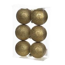 Foto van 12x kunststof kerstballen glitter goud 8 cm kerstboom versiering/decoratie - kerstbal