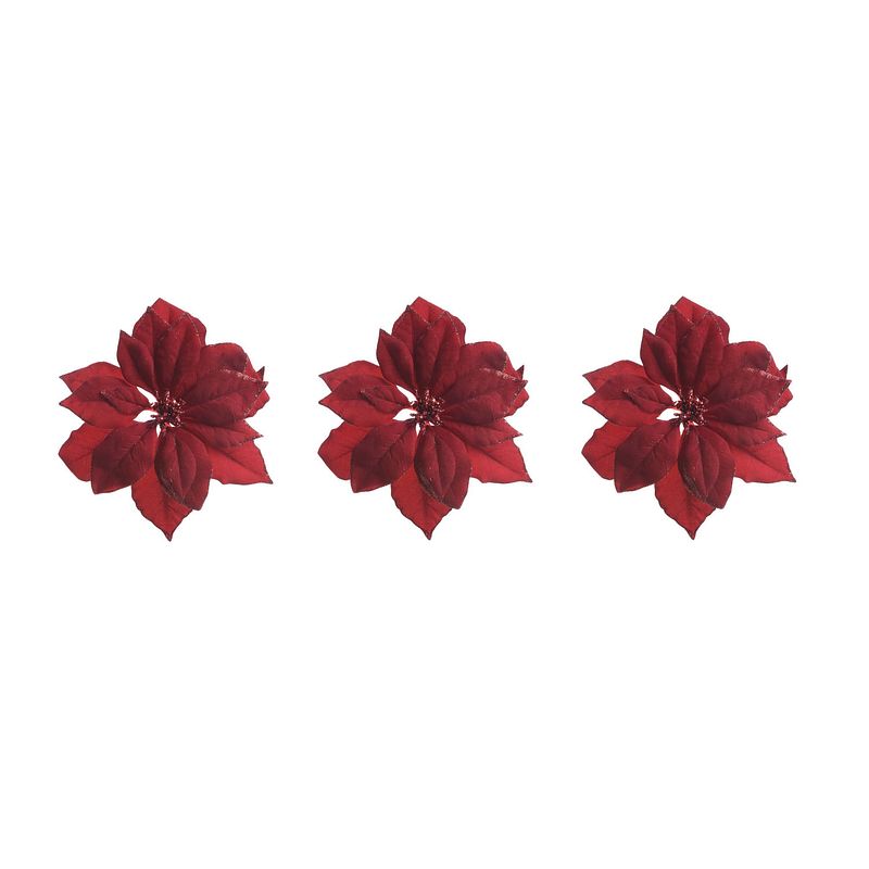 Foto van 3x stuks decoratie bloemen kerstster rood glitter op clip 24 cm - kersthangers