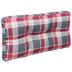 Foto van The living store palletkussen - polyester - 70 x 40 x 12 cm - rood ruitpatroon