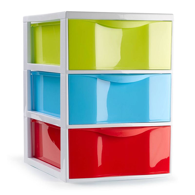 Foto van Plasticforte ladeblokje/bureau organizer 3x lades - multi kleuren - l18 x b25 x h25 cm - ladeblok