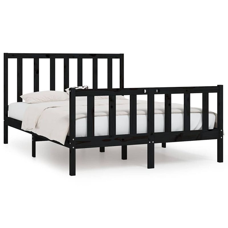 Foto van The living store bedframe grenenhout - 195.5 x 140.5 x 69.5 cm - zwart