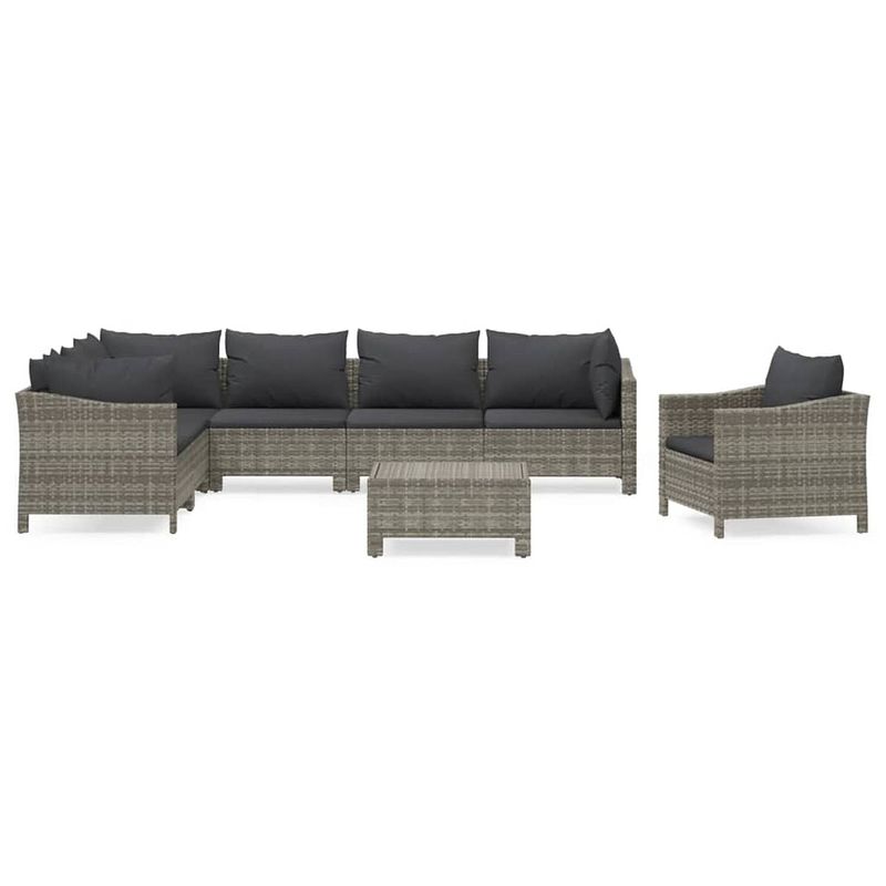 Foto van Vidaxl 8-delige loungeset met kussens poly rattan grijs