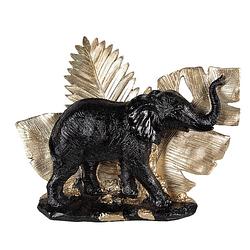 Foto van Clayre & eef beeld olifant 18 cm zwart goudkleurig kunststof woonaccessoires beeld decoratie decoratieve accessoires