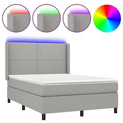 Foto van The living store boxspring - lichtgrijs - 140x190 cm - led-verlichting - pocketvering matras - huidvriendelijk