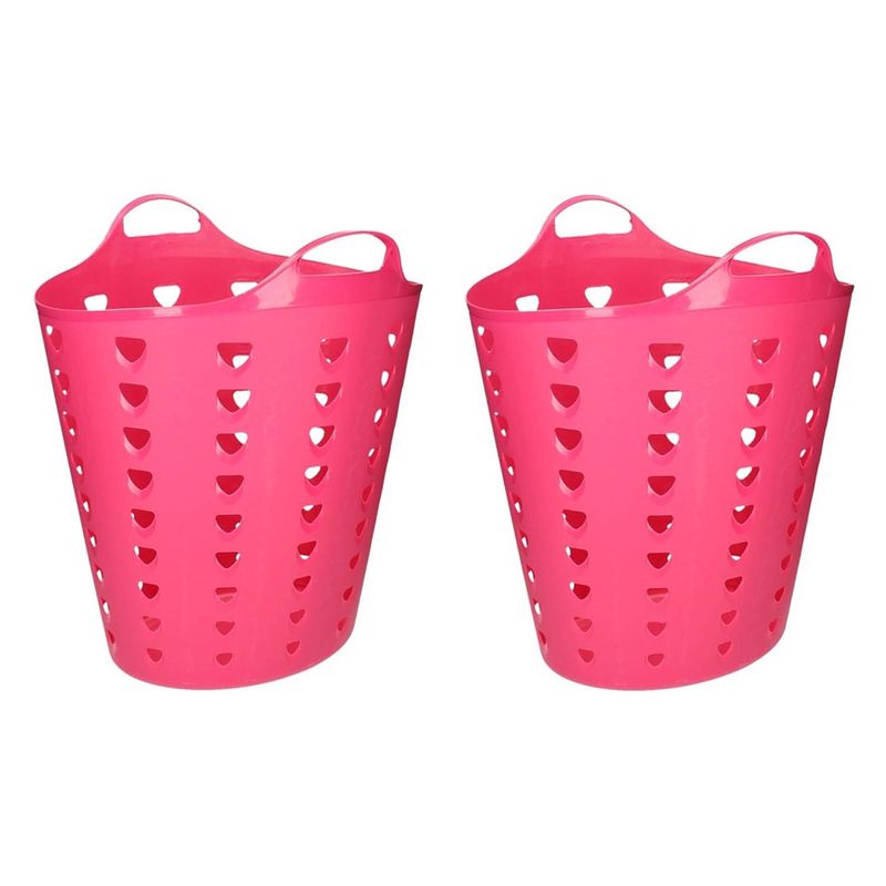 Foto van Set van 2x stuks roze wasmand flexibel 60 liter - wasmanden