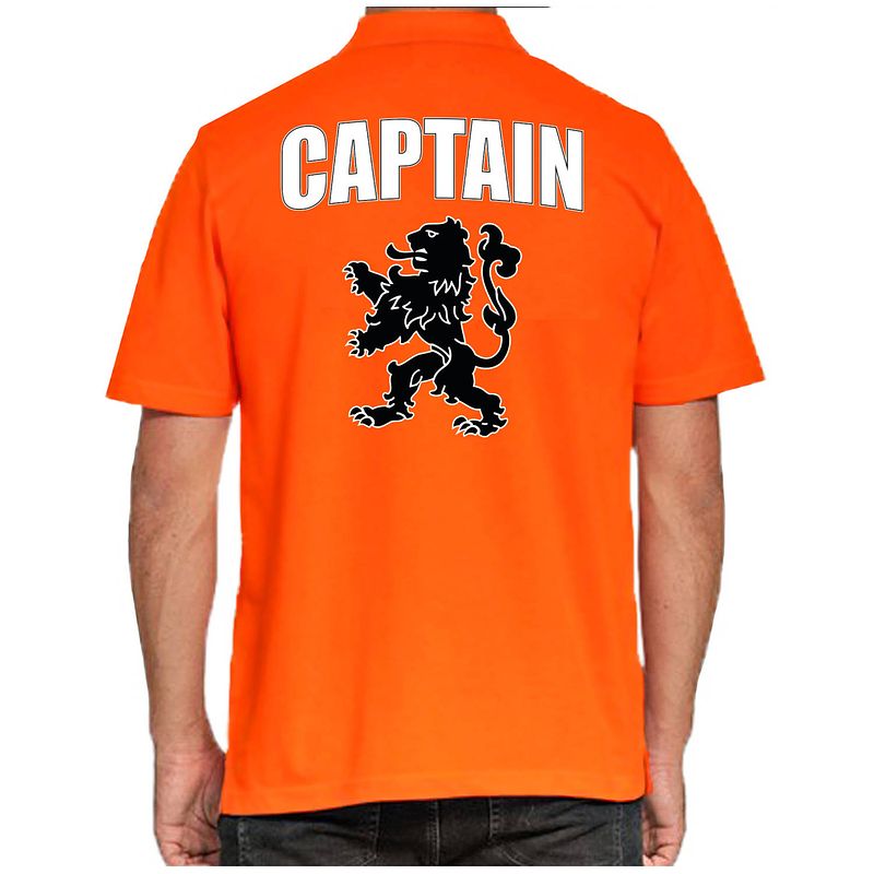 Foto van Holland fan polo t-shirt captain oranje met leeuw voor heren m - feestshirts