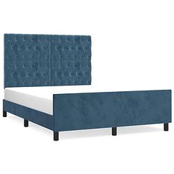 Foto van The living store bedframe donkerblauw fluweel - verstelbaar hoofdeinde -stabiele poten - multiplex lattenbodem -