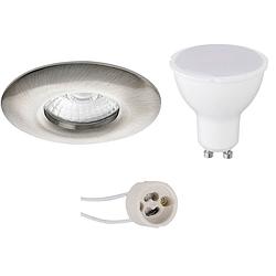 Foto van Led spot set - pragmi luno pro - waterdicht ip65 - gu10 fitting - dimbaar - inbouw rond - mat nikkel - 6w - natuurlijk