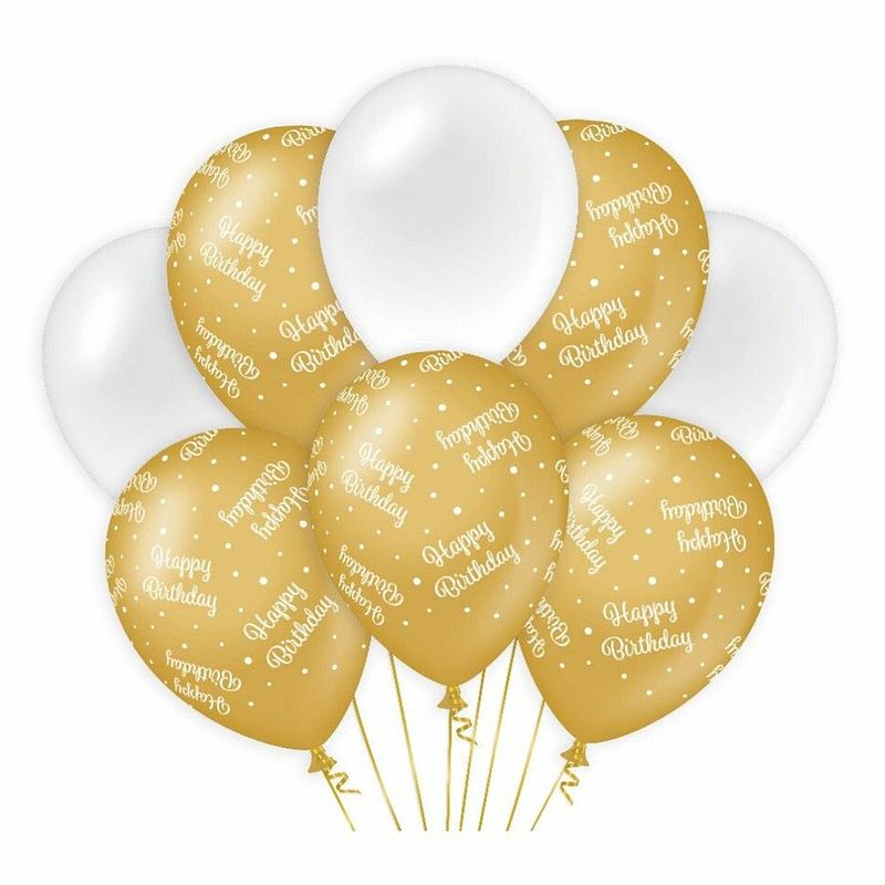 Foto van Paperdreams happy birthday thema ballonnen - 24x - goud/wit - verjaardag feestartikelen - ballonnen