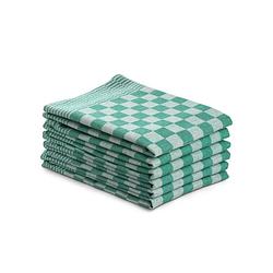Foto van Seashell theedoeken set - 6 stuks - 50x70 - blokpatroon - geblokt - horeca ruit - groen