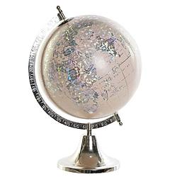Foto van Decoratie wereldbol/globe lichtroze/zilver op metalen voet 40 x 22 cm - wereldbollen
