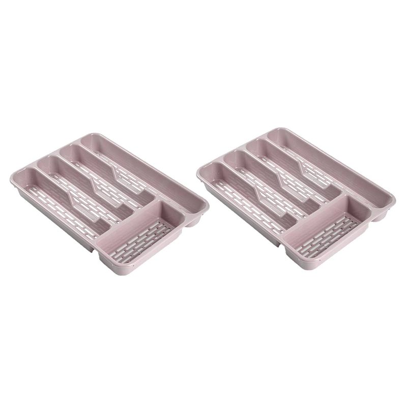 Foto van 2x stuks bestekbakken/bestekhouders 5-vaks roze l33 x b24 x h4 cm - bestekbakken