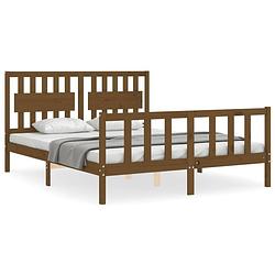 Foto van The living store bed the living store - massief grenenhouten bedframe - 205.5 x 155.5 x 100 cm - honingbruin