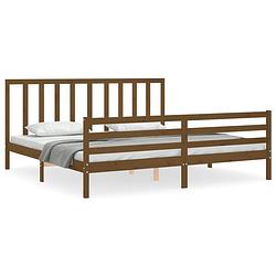 Foto van The living store bedframe - massief grenenhout - multiplex lattenbodem - 205.5 x 205.5 x 100 cm - honingbruin - matras