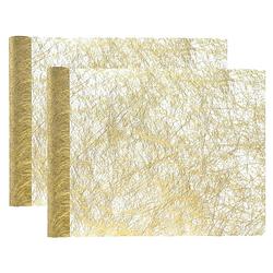 Foto van Tafelloper op rol - 2x - metallic goud - 30 x 500 cm - non woven polyester - feesttafelkleden