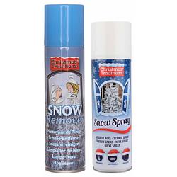 Foto van Kunstsneeuw spray set 1x sneeuw spuitbus 600 ml en 1x verwijderaar spuitbus 125 ml - decoratiesneeuw