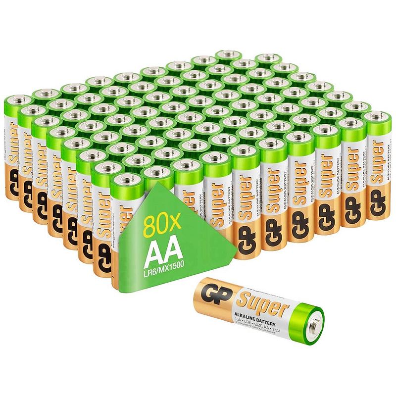 Foto van Gp batteries super aa batterij (penlite) alkaline 1.5 v 80 stuk(s)