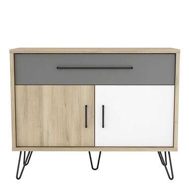 Foto van Demeyere dressoir genk - eiken/wit/grijs - 81,5x102,4x42,4 cm - leen bakker