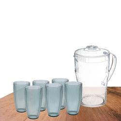 Foto van Excellent houseware grote waterglazen 650 ml en karaf 2 liter van kunststof - drinkglazen